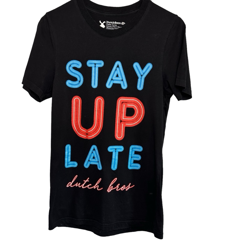 Dutch Bros Black SMALL “Stay Up Late” Tee DB 1992 CUTE VINTAGE - Picture 1 of 6